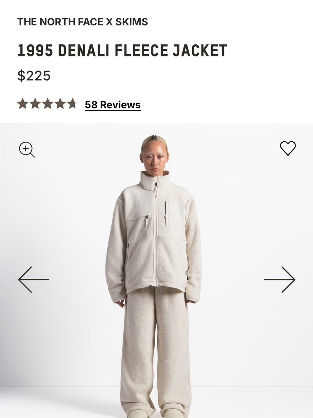 NWOT The North Face 1995 Denali Fleece Jacket - Cream